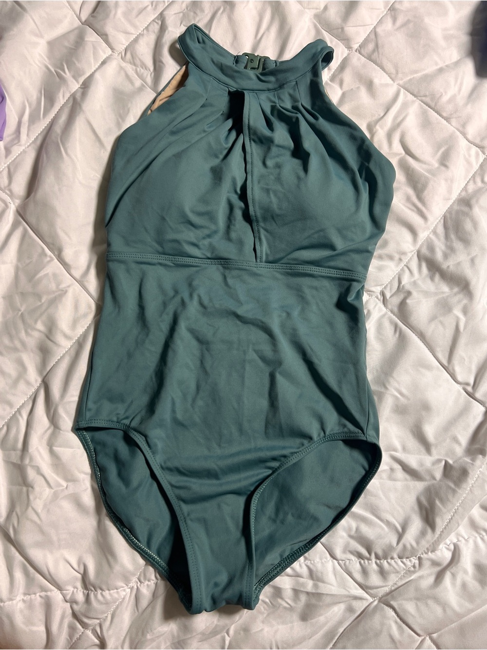 Danz N Motion Sage Green Halter Open Back Leotard Petite
